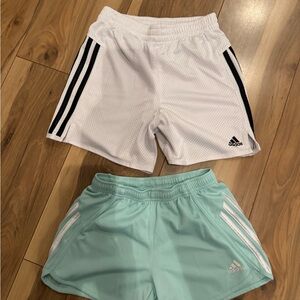 Adidas Kids' White and Light Green Shorts
